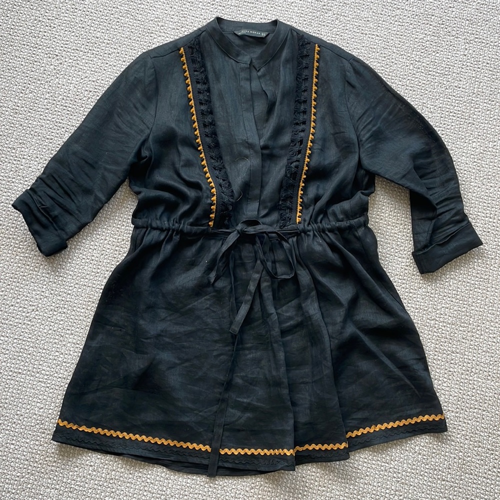 Zara Black Linen Long Sleeved Top Dress